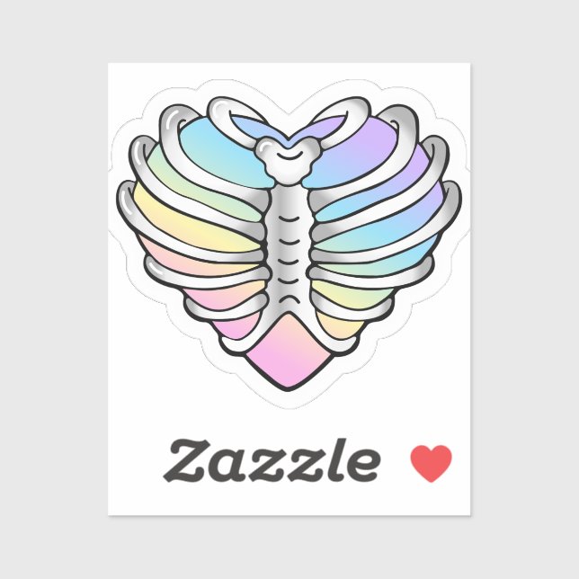Pastel Rainbow Heart Rib Cage Sticker - Halloween (Blatt)