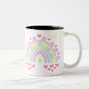 Pastel Rainbow Hearts Dog Paw Prints Zweifarbige Tasse