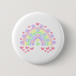 Pastel Rainbow Hearts und Dog Paw Prints Button