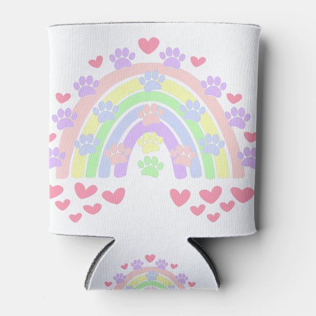 Pastel Rainbow Hearts und Dog Paw Prints Dosenkühler (Vorderseite)
