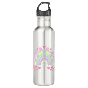 Pastel Rainbow Hearts und Dog Paw Prints Edelstahlflasche