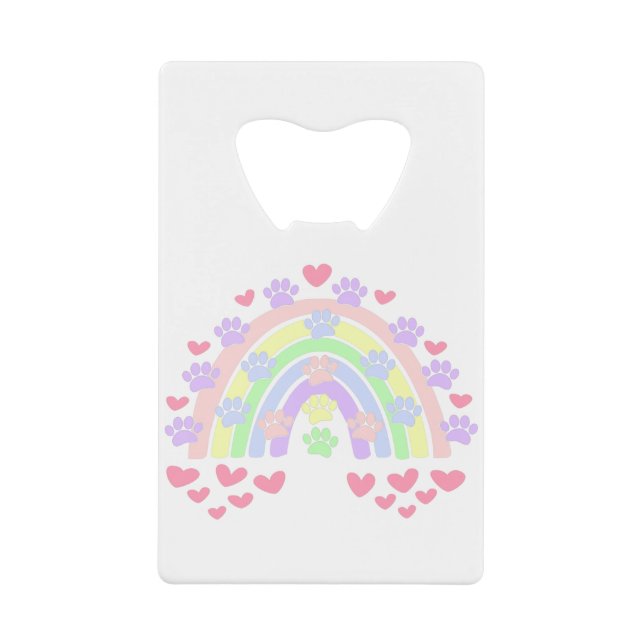 Pastel Rainbow Hearts und Dog Paw Prints Geldbeutel Flaschenöffner (Vorderseite)