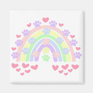 Pastel Rainbow Hearts und Dog Paw Prints Magnet