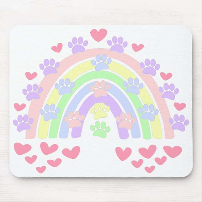 Pastel Rainbow Hearts und Dog Paw Prints Mousepad (Vorne)