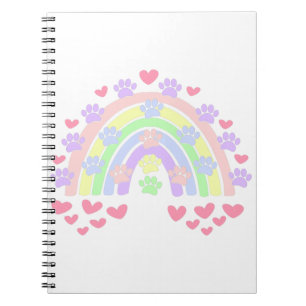 Pastel Rainbow Hearts und Dog Paw Prints Notizblock