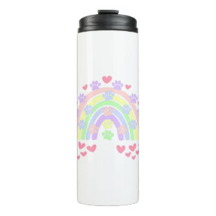 Pastel Rainbow Hearts und Dog Paw Prints Thermosbecher