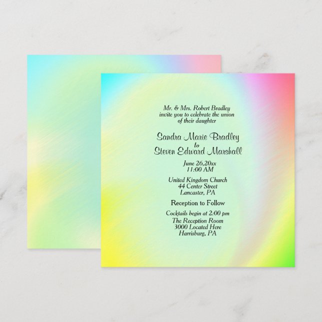 Pastel Rainbow Hochzeit Einladung mit Empfang (Vorne/Hinten)