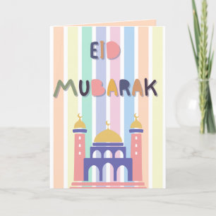 Pastel Rainbow Kids Eid Mubarak Eid Folgekarte Ankündigung