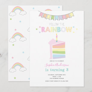 Pastel Rainbow Kindergeburtstag Party Einladung