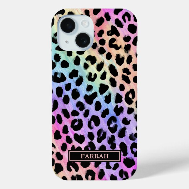 Pastel Rainbow Leopard Print Monogrammed Case-Mate iPhone Hülle (Rückseite)