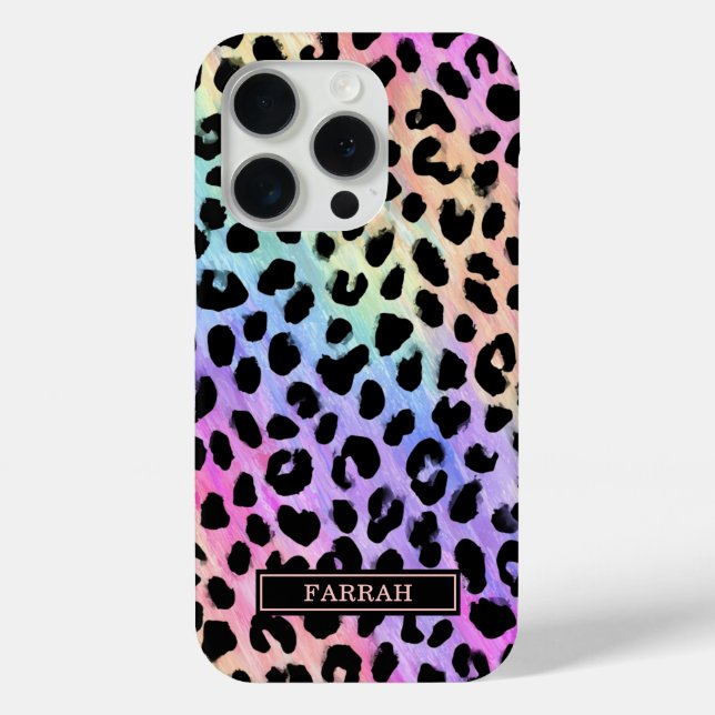 Pastel Rainbow Leopard Print Monogrammed Case-Mate iPhone Hülle (Rückseite)