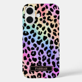 Pastel Rainbow Leopard Print Monogrammed iPhone 16 Hülle