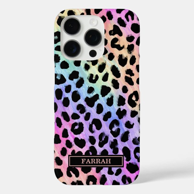 Pastel Rainbow Leopard Print Monogrammed Case-Mate iPhone Hülle (Rückseite)
