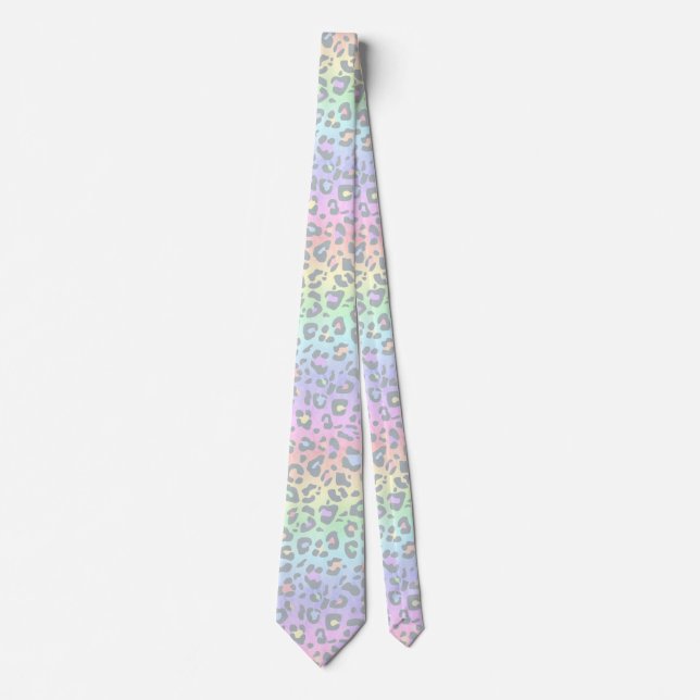 Pastel Rainbow Leopard Print Neck Tie Krawatte (Vorderseite)