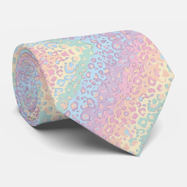 Pastel Rainbow Leopard Print Neck Tie Krawatte (Gerollt)