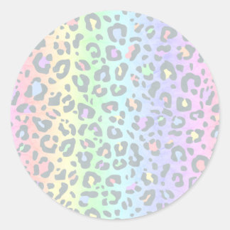 Pastel Rainbow Leopard Print Runder Aufkleber