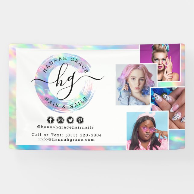 Pastel Rainbow Logo Salon Stylist Marketing Fotos Banner (Horizontal)