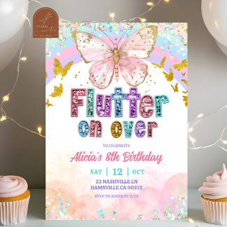 Pastel Rainbow Magical Butterfly Birthday Einladung