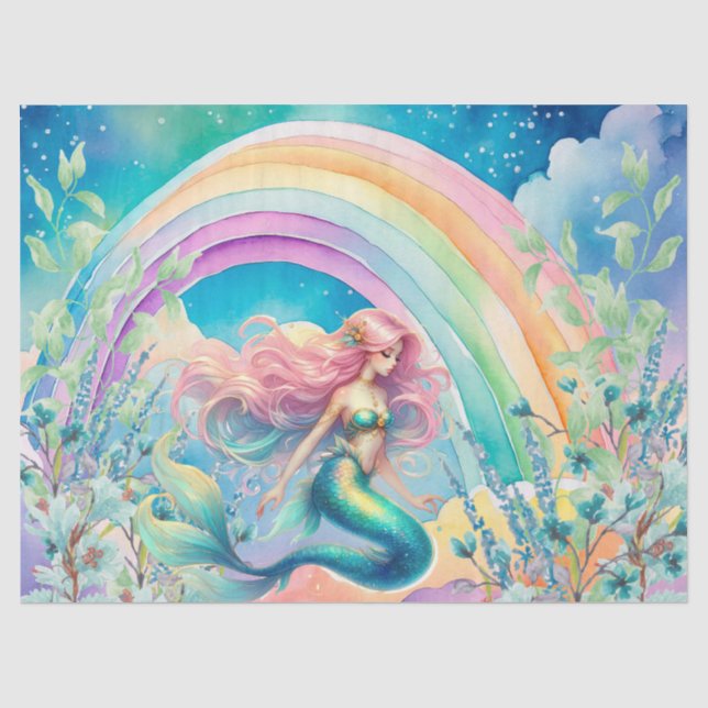Pastel Rainbow & Mermaid Decoupage Seidenpapier (Vorderseite)
