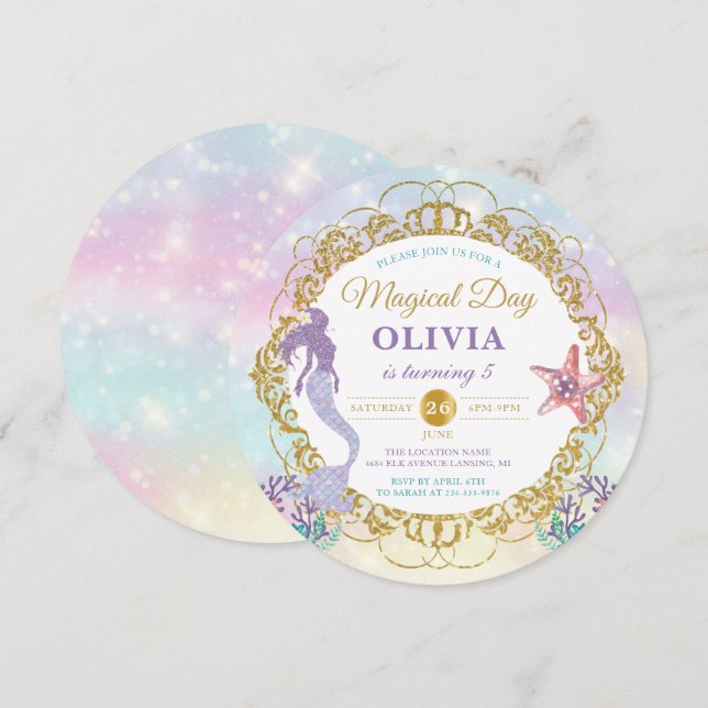 Pastel Rainbow Mermaid unter dem Meer Geburtstag Einladung (Vorne/Hinten)