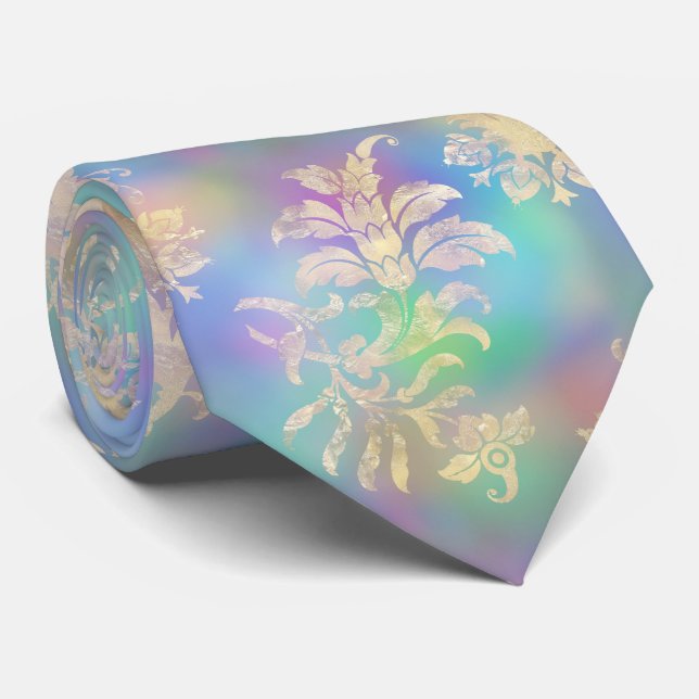 Pastel Rainbow mit Gold Geblüht Neck Tie Krawatte (Gerollt)