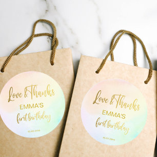 Pastel rainbow ombre ersten Geburtstag vielen Dank Runder Aufkleber