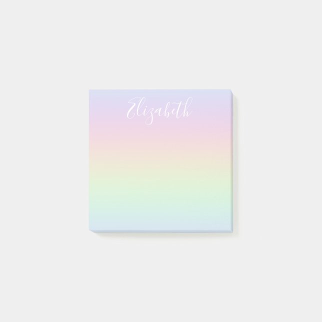 Pastel Rainbow Ombre White Calligraphy Post-it Klebezettel (Vorderseite)
