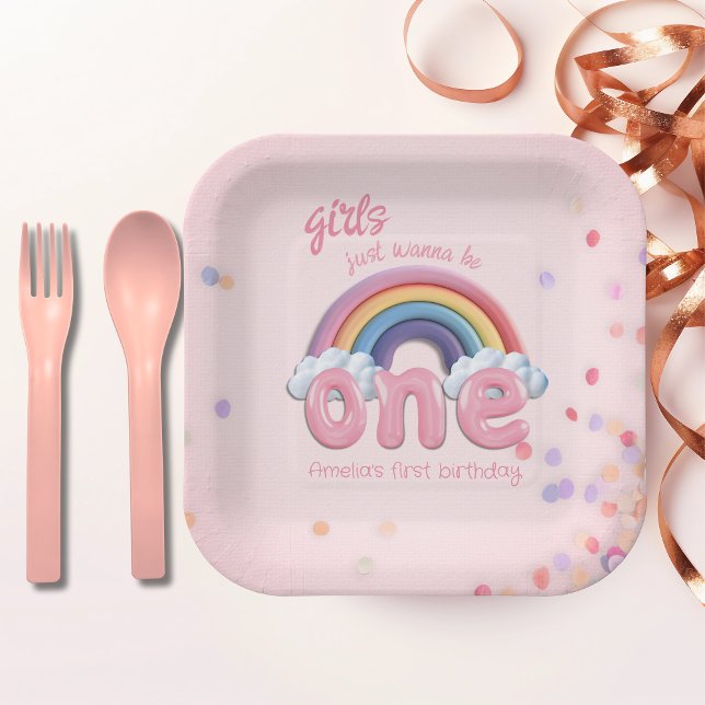 Pastel Rainbow One First Birthday Party Pappteller (Von Creator hochgeladen)