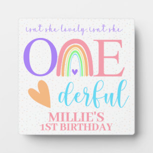 Pastel Rainbow ONEderful First Birthday Plaque Fotoplatte