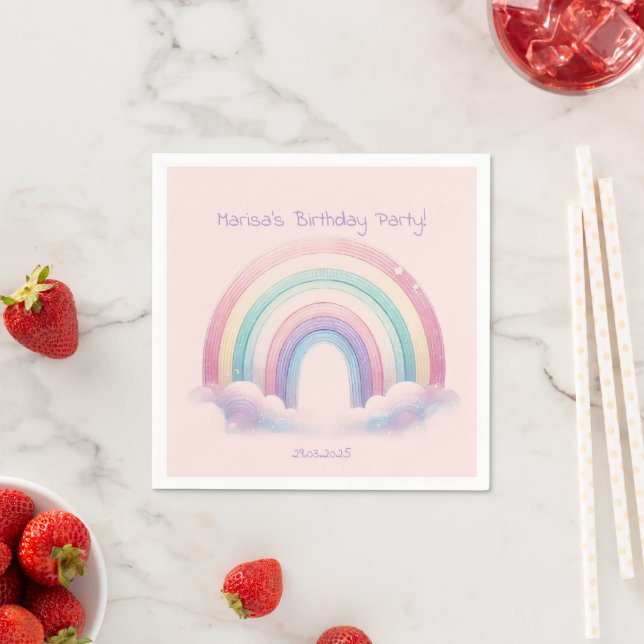 Pastel Rainbow Paper Napkins – Birthday Party Serviette (Beispiel)