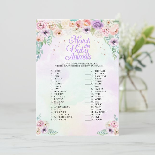 Pastel Rainbow passt zur Spielkarte Baby Animals Einladung (Stehend Vorderseite)