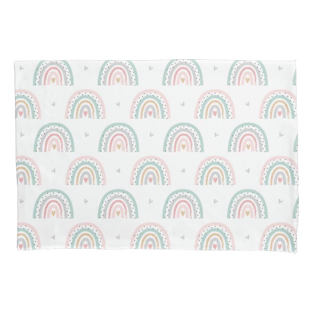 Pastel Rainbow Pattern mit Herz Kissenbezug (Vorderseite)