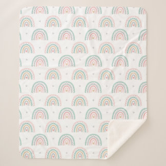 Pastel Rainbow Pattern mit Herz Sherpadecke