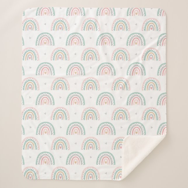 Pastel Rainbow Pattern mit Herz Sherpadecke (Vorderseite)