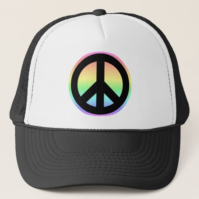 Pastel Rainbow Peace Sign Truckerkappe (Vorderseite)