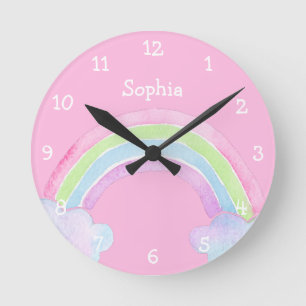 Pastel Rainbow Personalisiert Girl Name Magisch Runde Wanduhr
