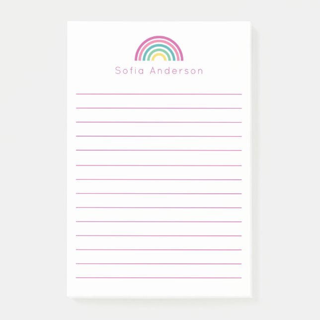 Pastel Rainbow Personalisiert Linde Post-it Klebezettel (Vorderseite)