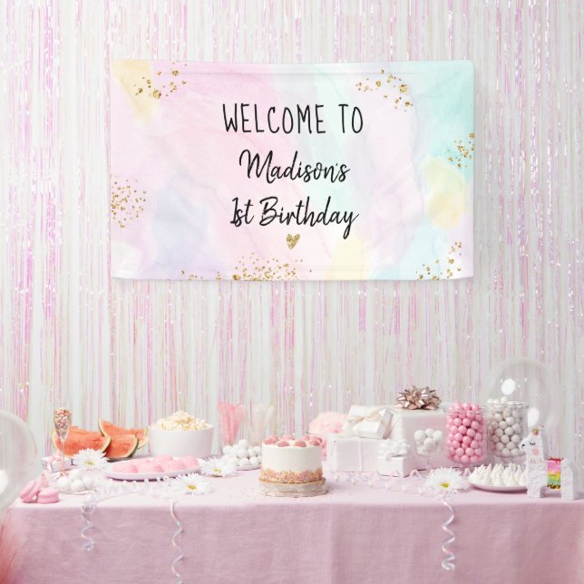 Pastel Rainbow Pink Gold Geburtstag Banner (Party)