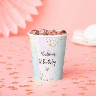 Pastel Rainbow Pink Gold Geburtstag Pappbecher