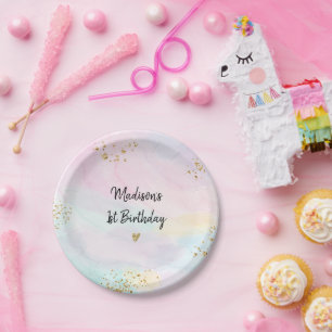 Pastel Rainbow Pink Gold Geburtstag Pappteller