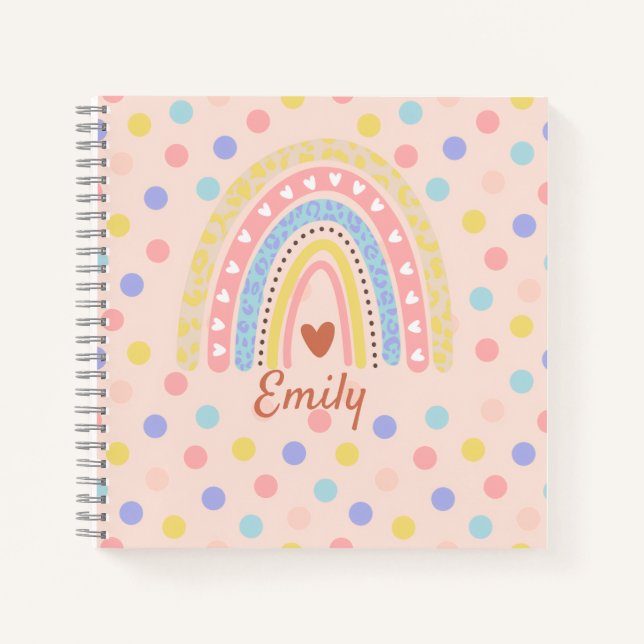 Pastel Rainbow Polka Dot School , Niedlich Back-to Notizbuch (Vorderseite)