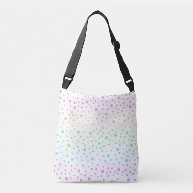 Pastel Rainbow Polka Dots Crossbody Bag Tragetaschen Mit Langen Trägern (Vorderseite)