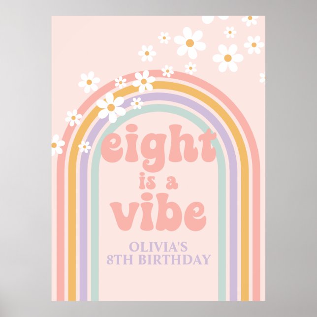 Pastel Rainbow Retro Aight ist ein Vibe 8. Geburts Poster (Vorne)