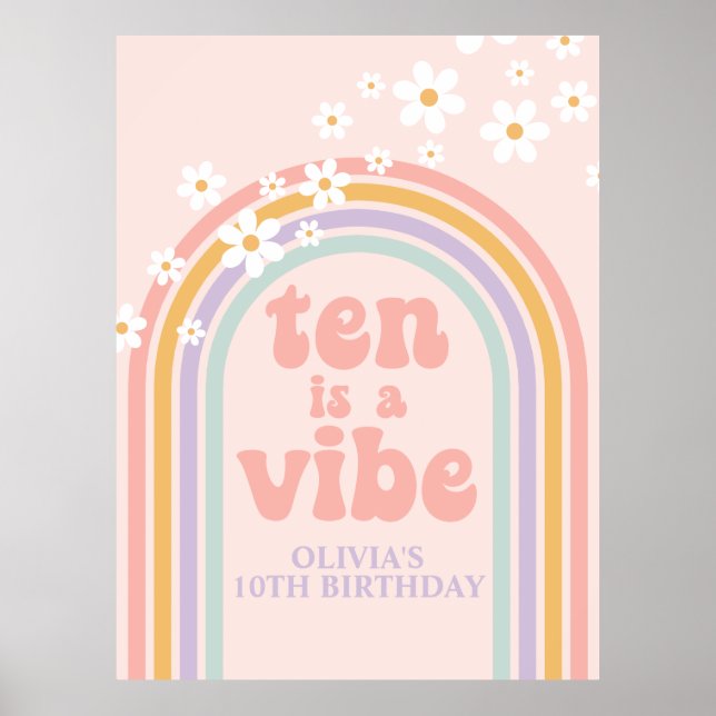 Pastel Rainbow Retro Ten ist ein Vibe 10. Geburtst Poster (Vorne)