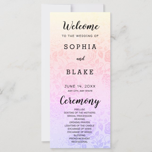 Pastel Rainbow Rose Hochzeitsprogramm (Vorderseite)
