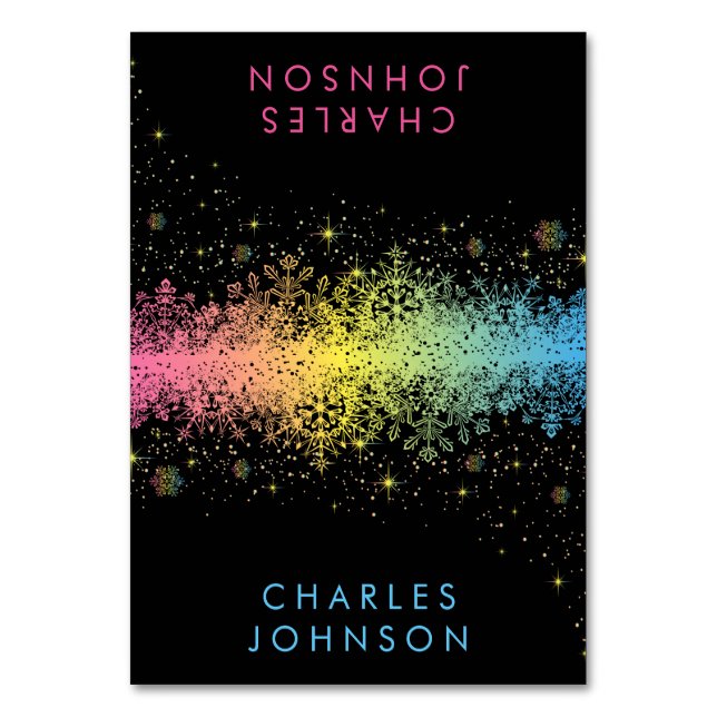 Pastel Rainbow Schneeflocken Platzkarten Tischnummer (Vorderseite)