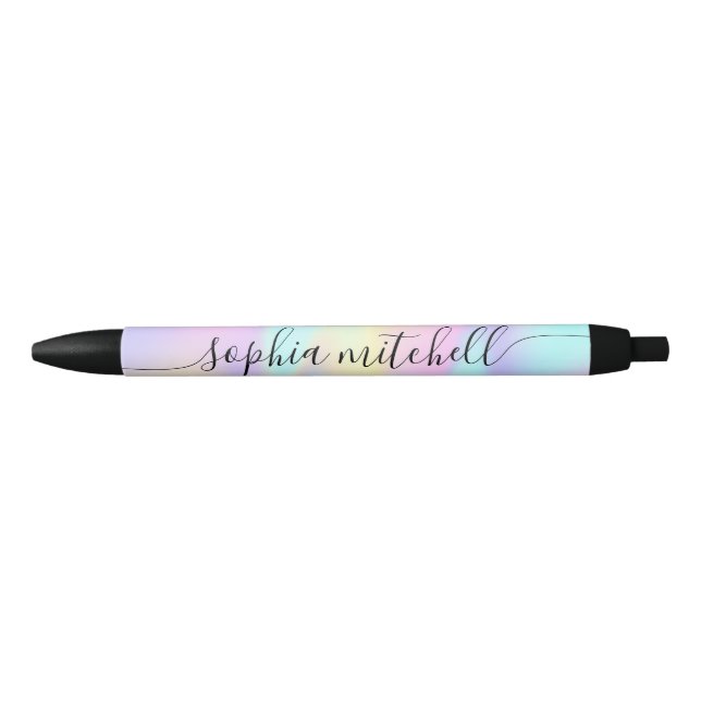 Pastel Rainbow Script Calligraphic Black Ink Pen Kugelschreiber (Vorderseite)