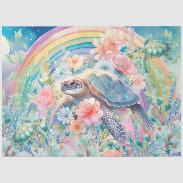 Pastel Rainbow & Sea Turtles Decoupage Seidenpapier (Vorderseite)