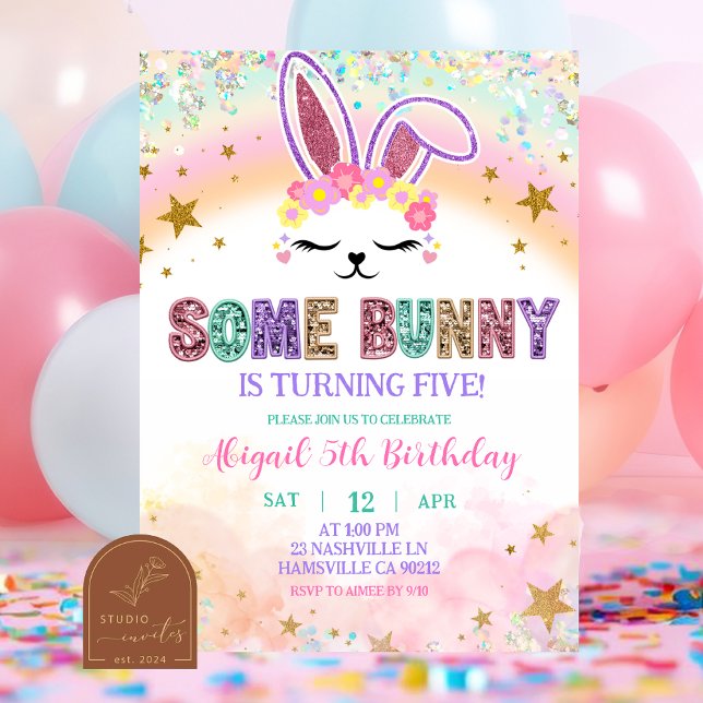 Pastel Rainbow Sequins Bunny Invitation Einladung (Von Creator hochgeladen)
