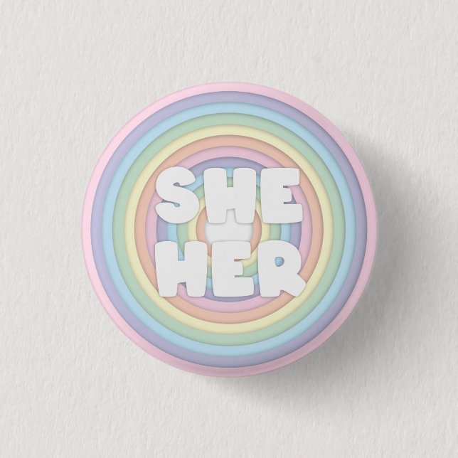 Pastel Rainbow Sie/Ihre Pronouns  Button (Vorderseite)